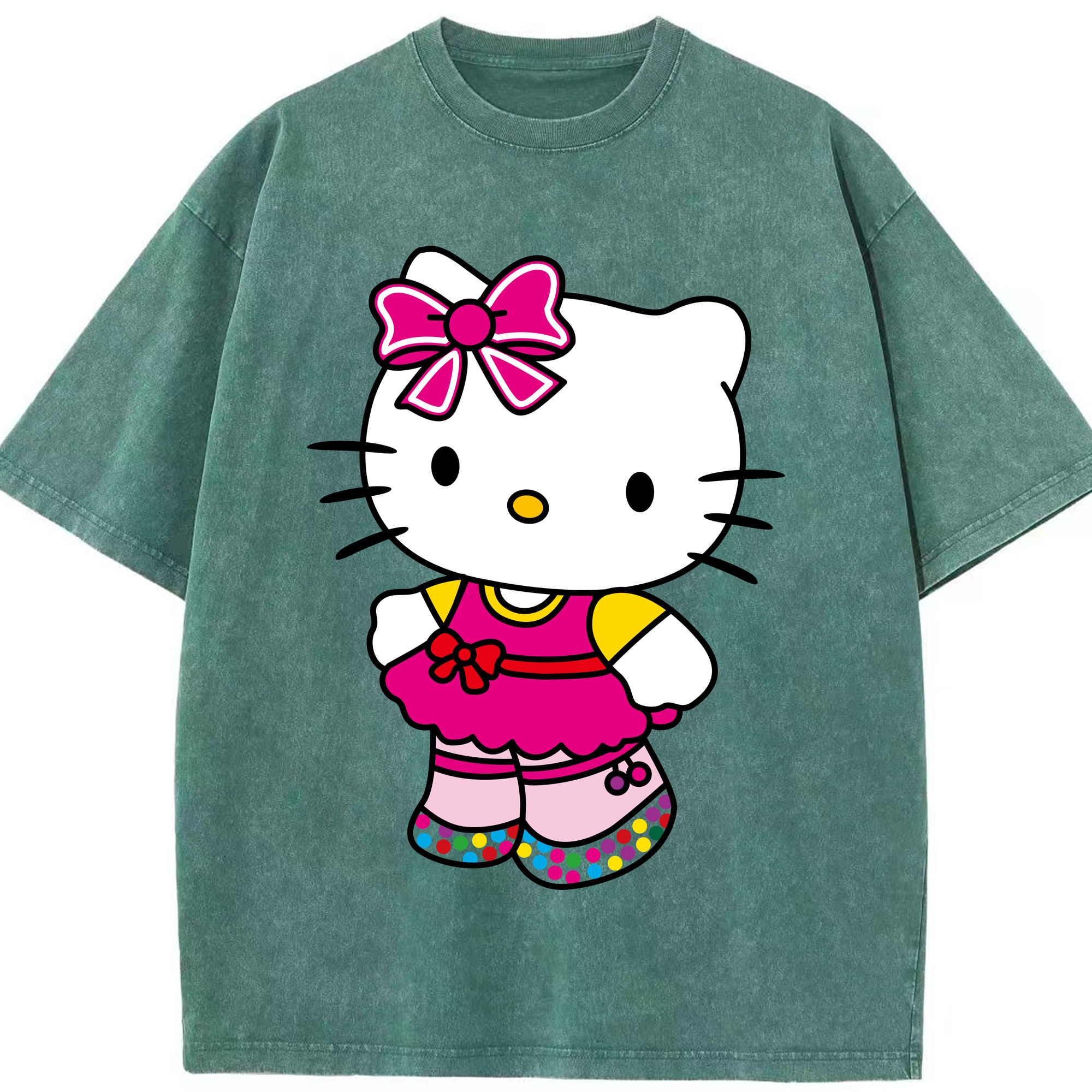 （画像用） Hello Kitty ハローキティ 綿100% ヴィンテージ風 半袖Tシャツ（フロントプリント）